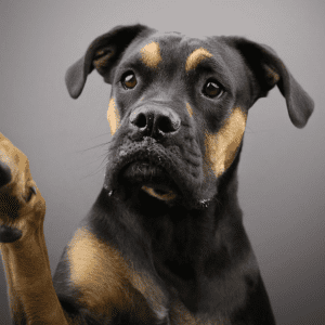 Fotografía de un perro negro y marrón.